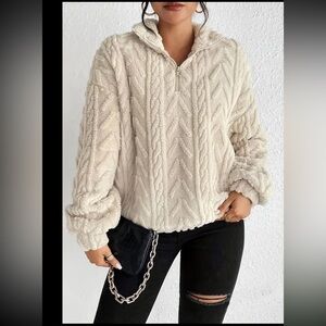 Cozy Cream Cable Knit Half-Zip Sweatshirt